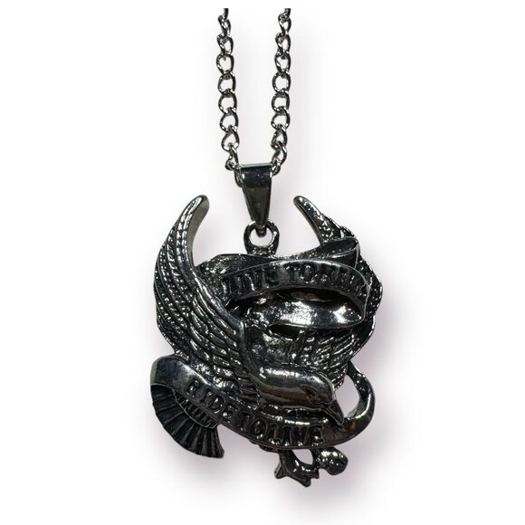 Silver Biker Necklace w/ Pendant‎ "Live to Ride, Ride to Live" BNWT - Picture 1 of 6